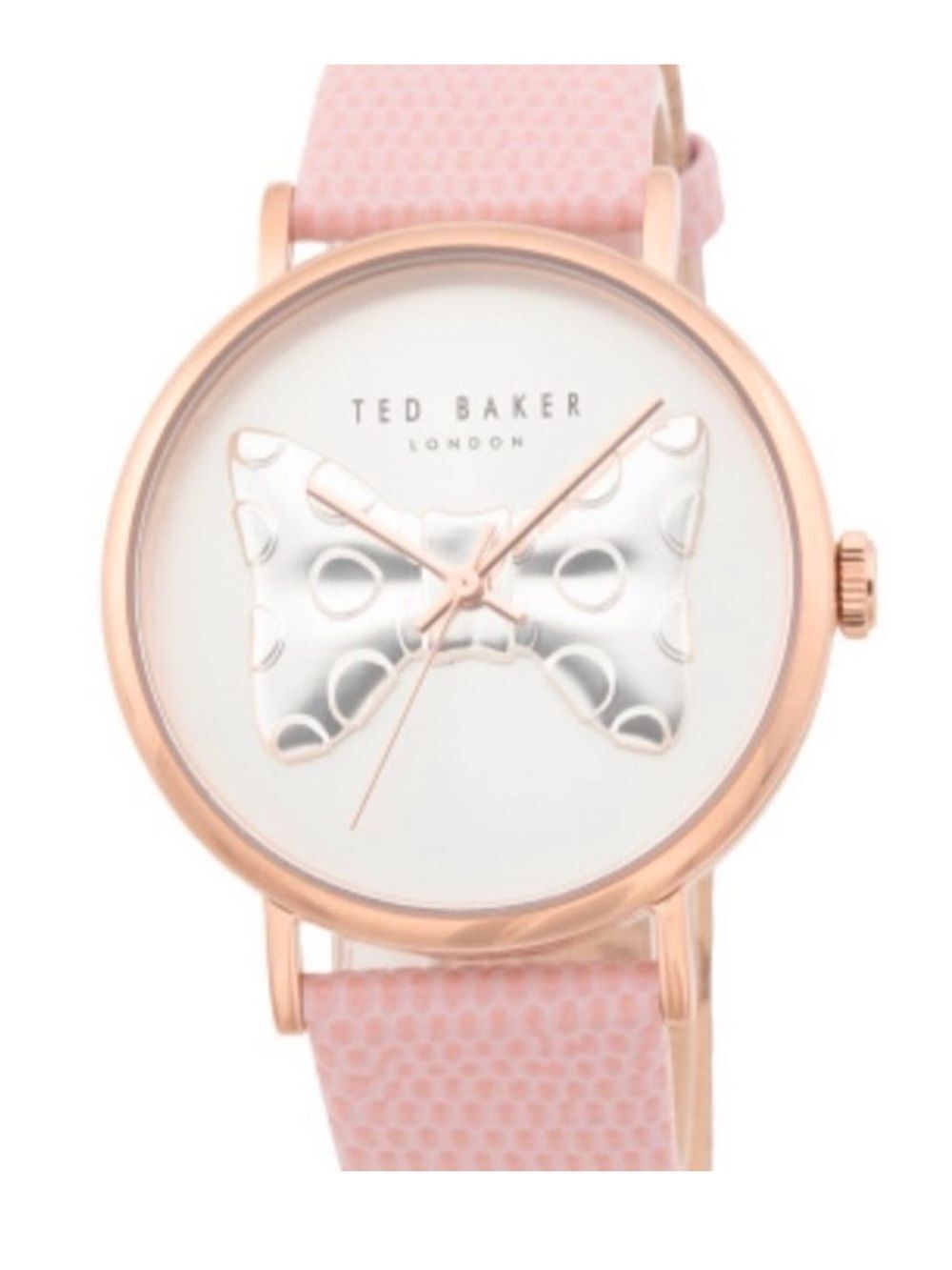 Ted Baker Phylipa Pink Silver Rose Gold Iconic Bow Leather Strap Quartz Watch